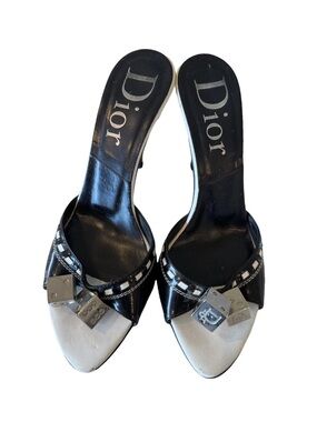 Dior Vintage Galliano 2004 Gambler Heels Black Patent Leather Open Toe Shoes